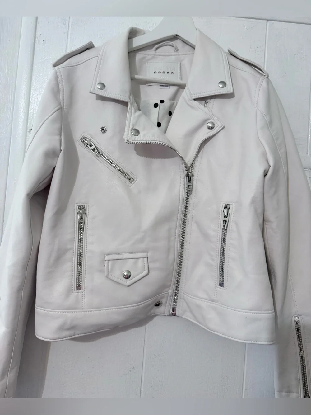 Blank NYC Light Pink Leather Moto Jacket with Silver Hardware